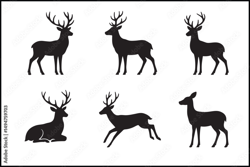 Obraz premium Various Deer Silhouette Forms