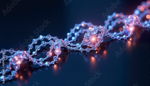 Necklace made of crystals and diamonds. The necklace is lit up with a blue and purple hue