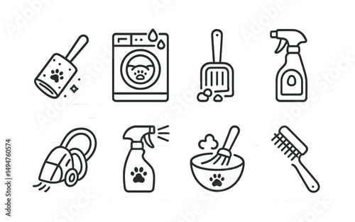 Pet care outline icons set – grooming, cleaning, and hygiene symbols