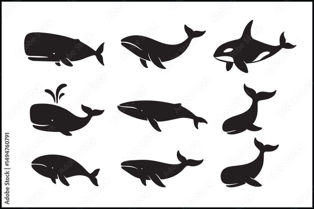 Fototapeta premium Diverse Whale Pose Silhouettes