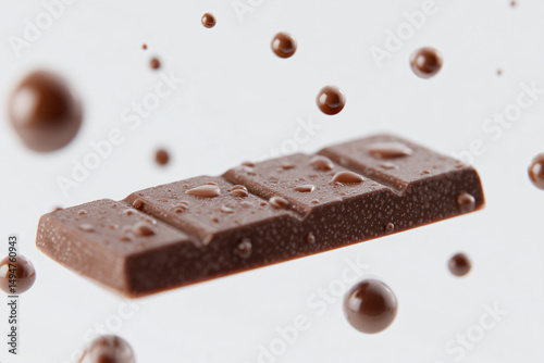a chocolate bar floating in the air with bubbles