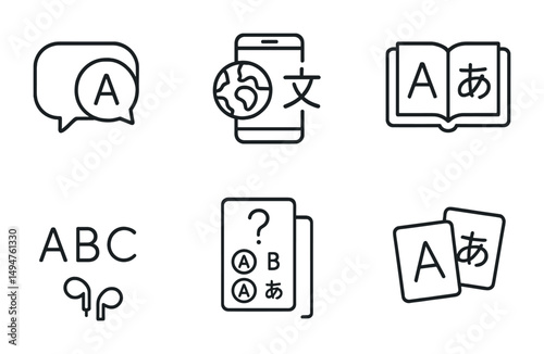 Language learning line icons set – outline, education, translation symbols