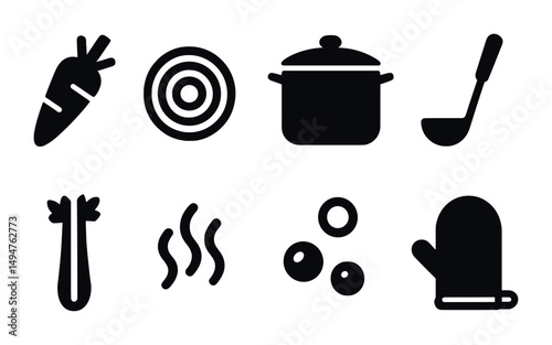 Home cooking silhouette icons set – solid, kitchenware, culinary symbols