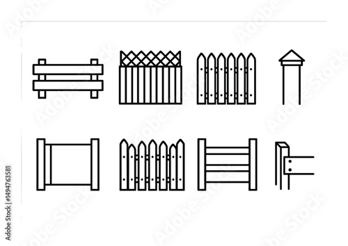Fence and barrier outline icons set – linear, silhouette, boundary and enclosure tools