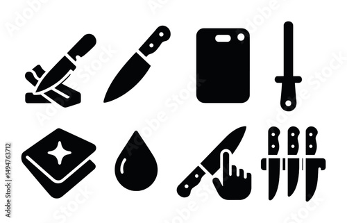 Cooking tools solid icons set – filled, culinary, kitchen essentials symbols