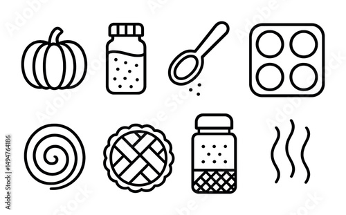 Baking and cooking outline icons set – linear, kitchen essentials, culinary symbols