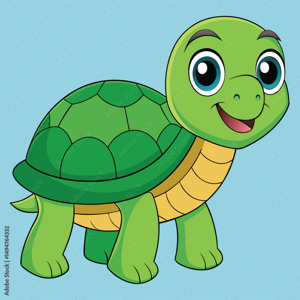 Fototapeta premium a-smiling-cartoon-turtle-with-a-shiny-green-shell- (1).eps