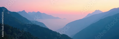 Misty mountains fading into ethereal fog, creating a sense of depth and mystery , range, mountain range photography, travel photography