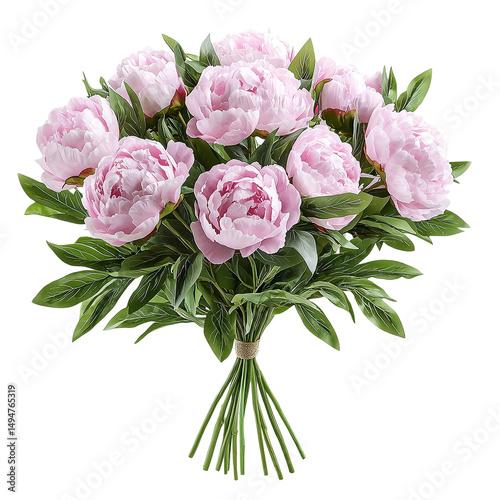 Beautiful pink peony bouquet arrangement floral blossom bloom present gift isolated on  transparent  background 