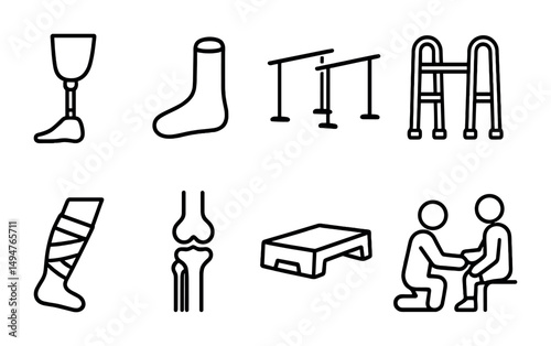 Rehabilitation and therapy icons set – outline, medical, physical health symbols