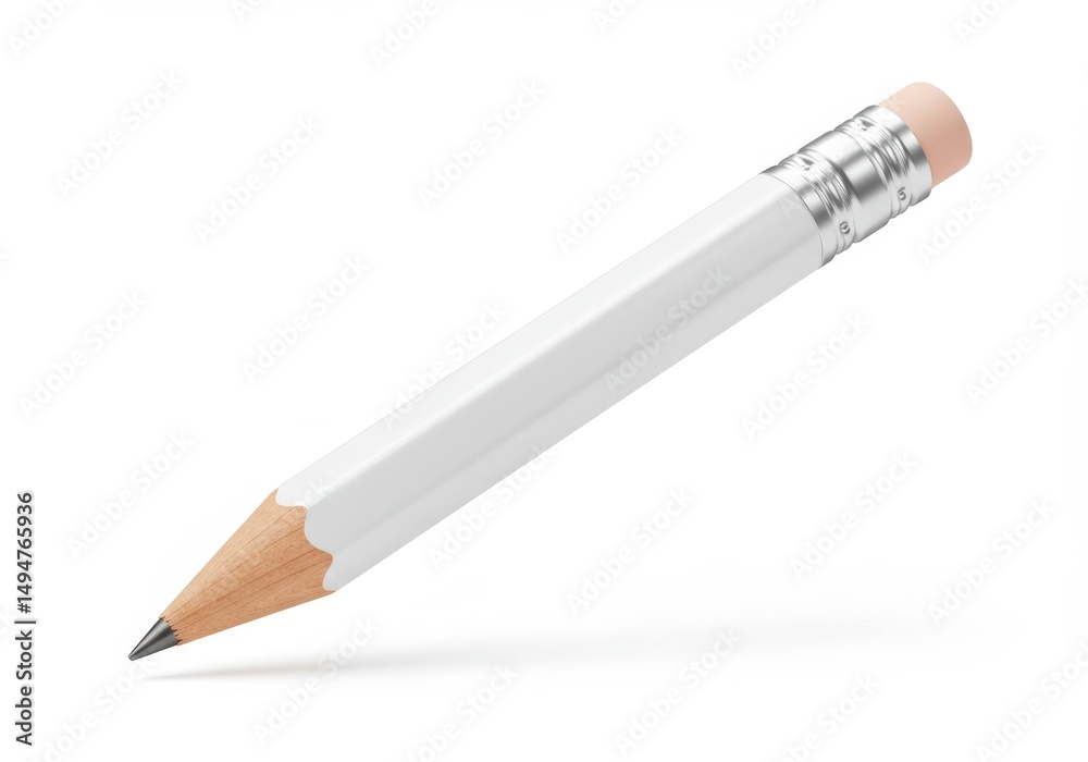 Obraz premium 3D Illustration of White pencil with pink eraser isolated on white background
