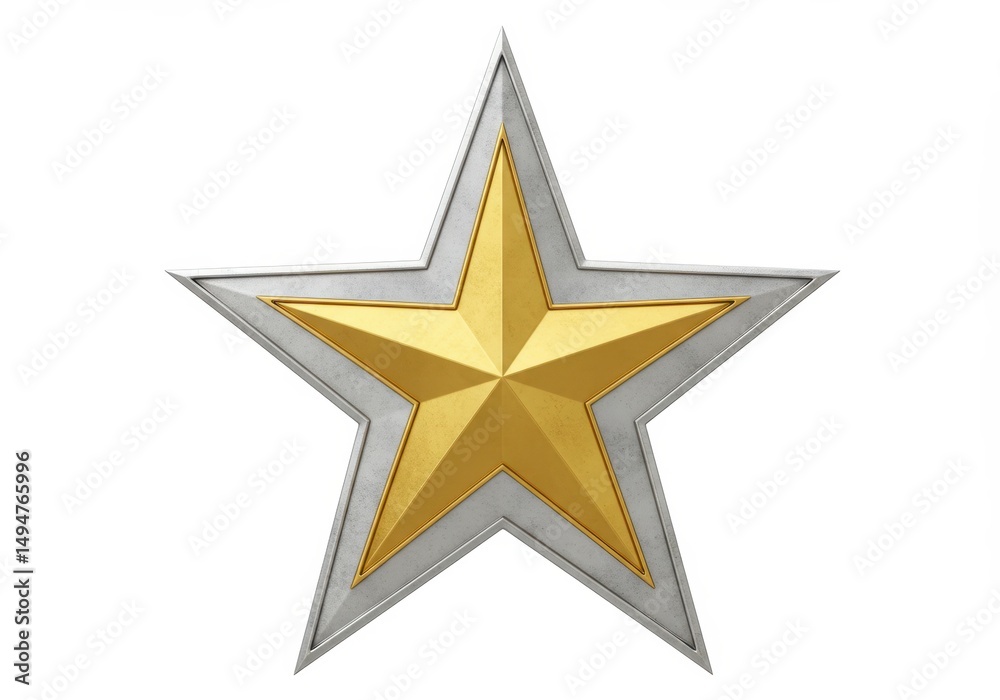 Fototapeta premium 3D Illustration of Golden star with silver border isolated on white background close up