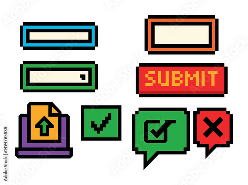 Retro pixel interface icons for game design and websites