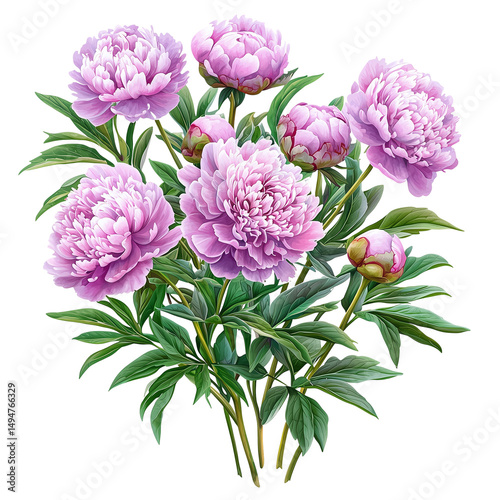 Beautiful pink peony floral arrangement botanical illustration design isolated on  transparent  background 