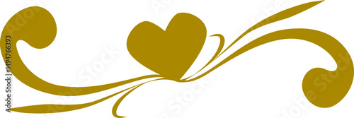 large gold heart with flourishing curves vector