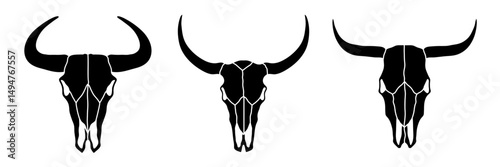 set of bull skull vector illustrations. bison skull silhouette design on white background