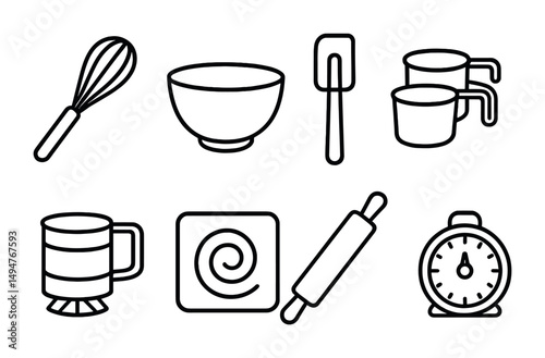 Baking and cooking outline icons set – linear, kitchen, culinary design elements