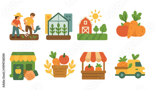 Gardening and farming icons set – flat, filled garden tools and agriculture symbols