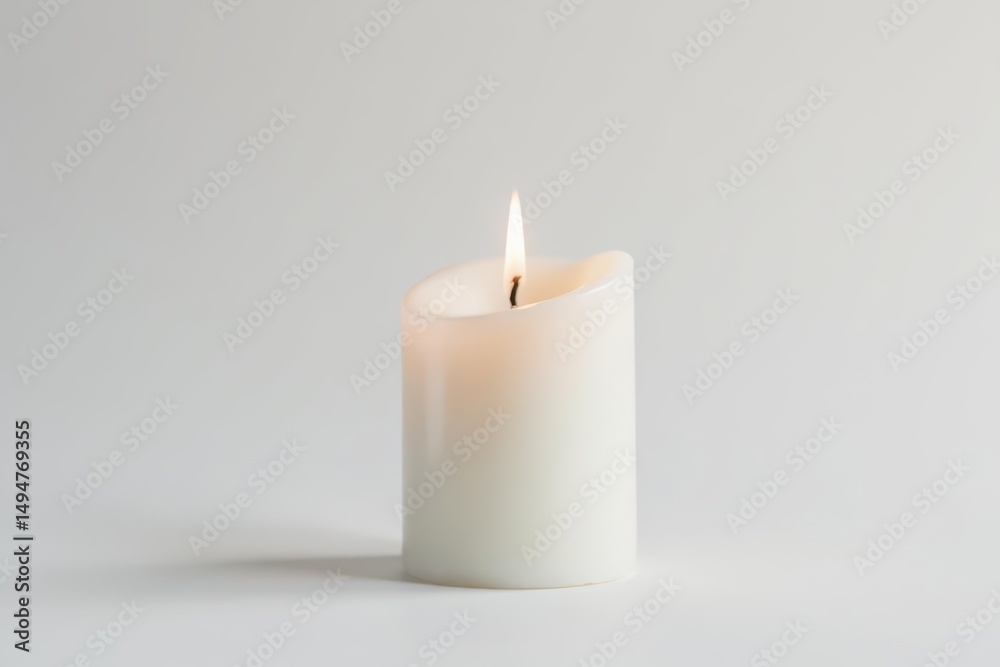 Single white candle on plain white background, decor, white, isolated Single white candle on plain white background, decor, white, isolated