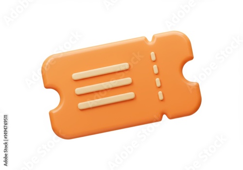 3D Illustration of Orange ticket with stripes isolated on white background, 3d render