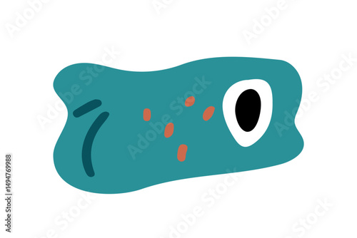 This minimalist cartoon-style fish with a large eye and simple shapes is depicted against a white background. The flat, playful design makes it great for children's content, games, or aquatic-themed.