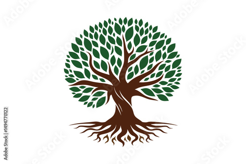 Stylized green tree with deep roots illustration