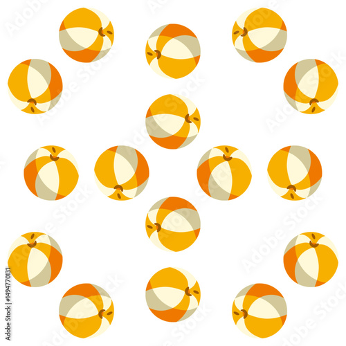A seamless pattern of orange and yellow beach balls on a clean white background. The bold, circular shapes give a fun and sunny vibe, great for summer design, kids’ goods, or vacation-themed graphics.