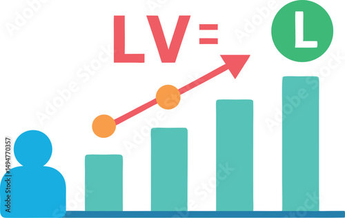 Lifetime value lev user growing dollar graph vector icon without background  
