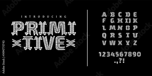 Primitive Africa brush alphabet. African pattern motive tribe tribal. Hand drawn vector elements and icon. Primitive old simple stylized isolated design. Graphic handwritten font ancient, archaic