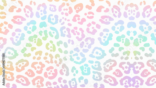 A pastel colored leopard print pattern with a white background and soft blended color gradients