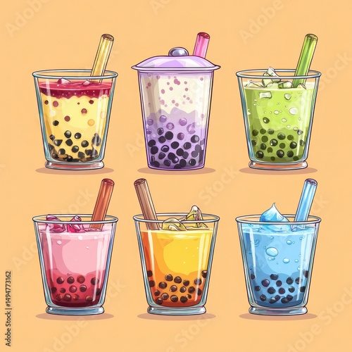 Cute bubble tea illustrations, perfect for social media, menus, and branding projects.