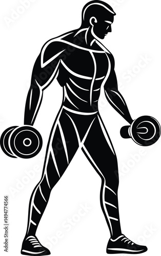 Muscular man lifting dumbbells fitness strength training