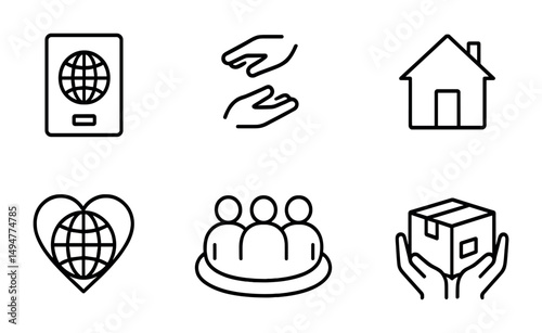 International business line icons set – global, commercial, corporate symbols