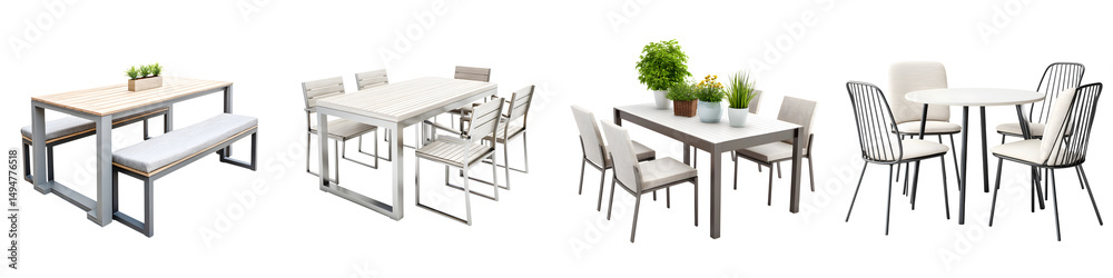 Fototapeta premium A cohesive collection of contemporary dining tables chairs and benches that create a harmonious and inviting space for gathering and entertaining