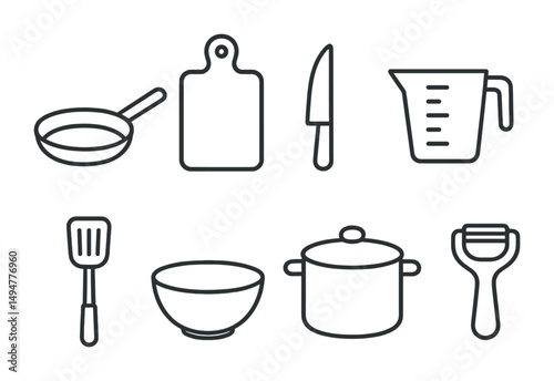 Kitchen and cooking line icons set – outline, utensil, culinary tools symbols