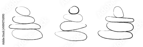 Balanced Zen stone logo template Vector Zen yoga stones stack or spa pebbles black and white graphic line illustration. Vector Illustration .EPS 10 . 