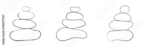 Balanced Zen stone logo template Vector Zen yoga stones stack or spa pebbles black and white graphic line illustration. Vector Illustration .EPS 10 . 