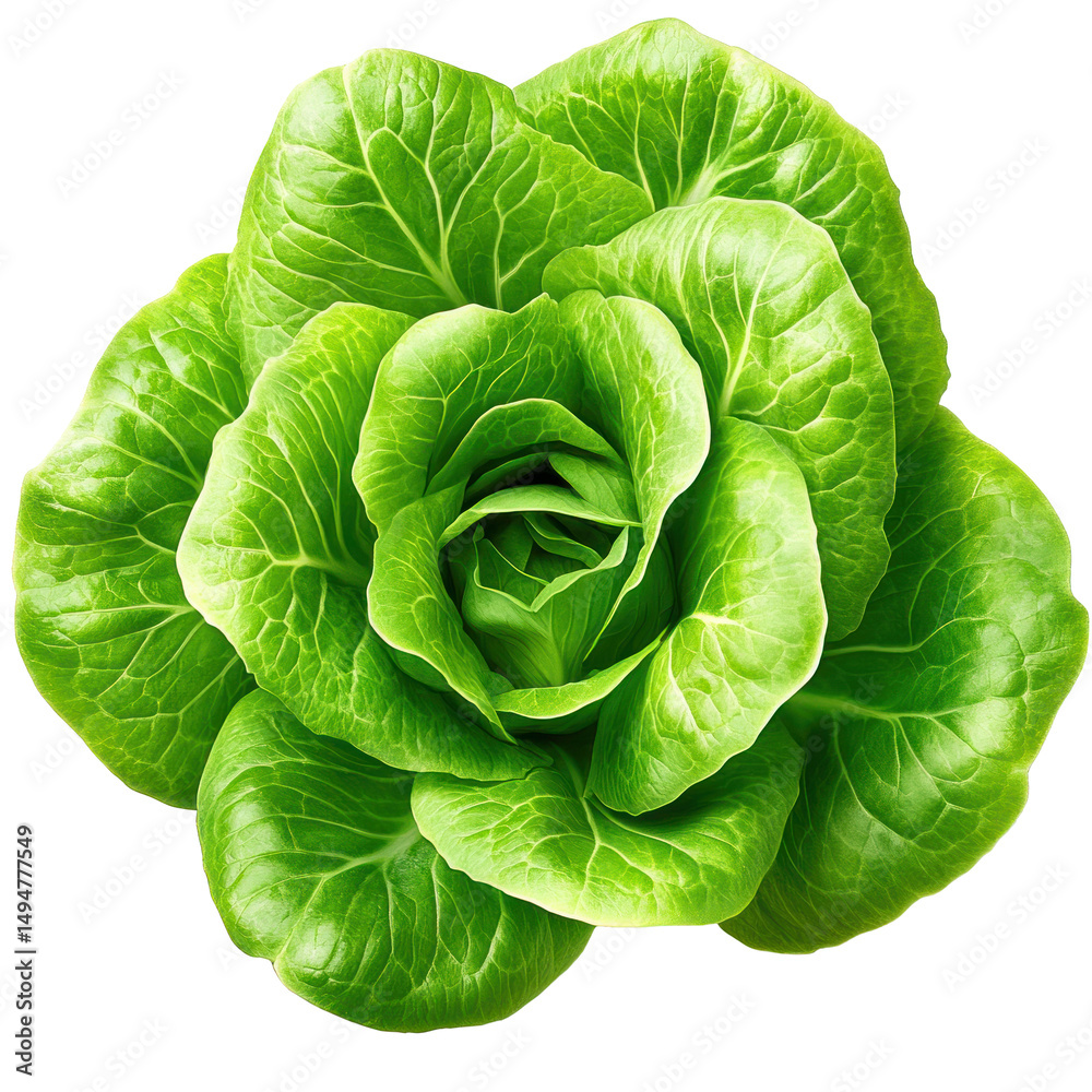 Fototapeta premium Fresh Green Lettuce Head Detailed Close Up Shot Perfect for Healthy Eating Concepts isolated on transparent background