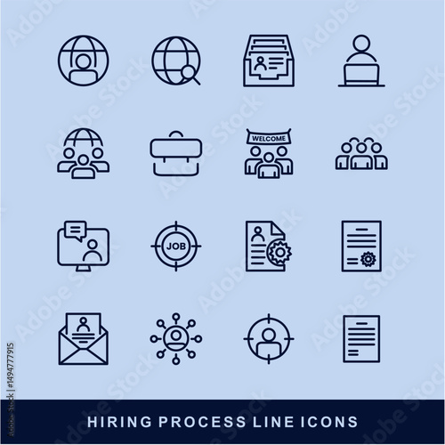 Hiring Process Line Icons. Recruitment, Job Application, Interview, Candidate Selection Vector Set