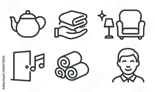 Home and living outline icons set – linear, line, domestic and household symbols