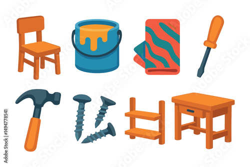Home improvement flat icons set – diy, hardware, renovation symbols for projects