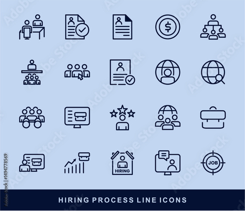 Hiring Process Line Icons. Recruitment, Job Application, Interview, Candidate Selection Vector Set