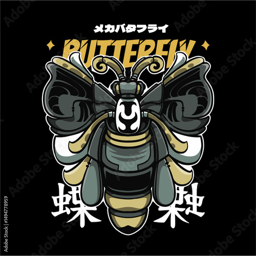 Vector Illustration Mecha Butterfly Template photo