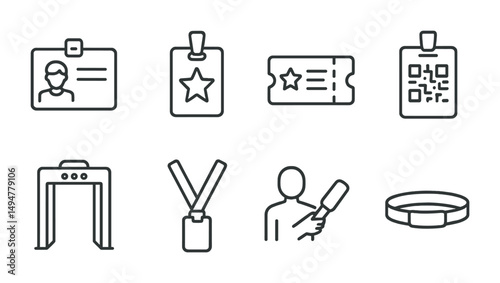 Security and access outline icons set – linear, line, entry management symbols