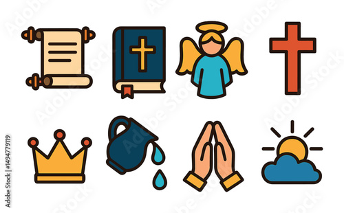 Christian and religious linear icons set – outline, faith, spirituality symbols