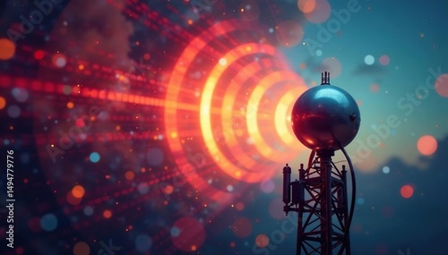 Close-up of a radio antenna transmitting waves , ionosphere, electromagnetism