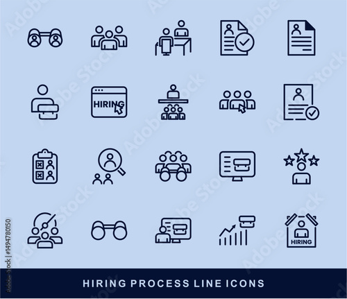 Hiring Process Line Icons. Recruitment, Job Application, Interview, Candidate Selection Vector Set