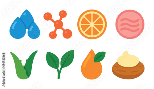 Natural ingredients icons set – flat, organic, wellness and health symbols
