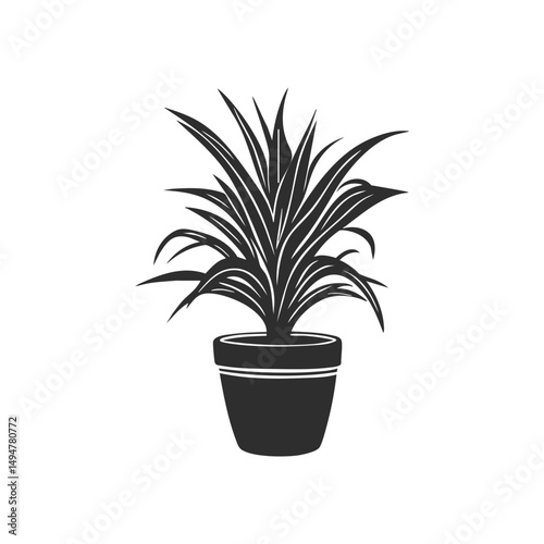 Potted Plant Silhouette Illustration. Indoor Gardening And Home Decor Concept Isolated Vector Illustration