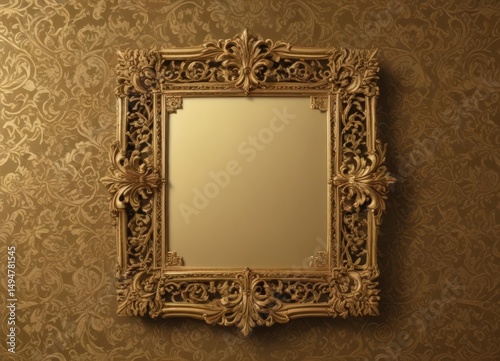 Intricate filigree frame, damask backdrop  Gold, ornate, vintage, elegant ,  border,  vine,  graphic